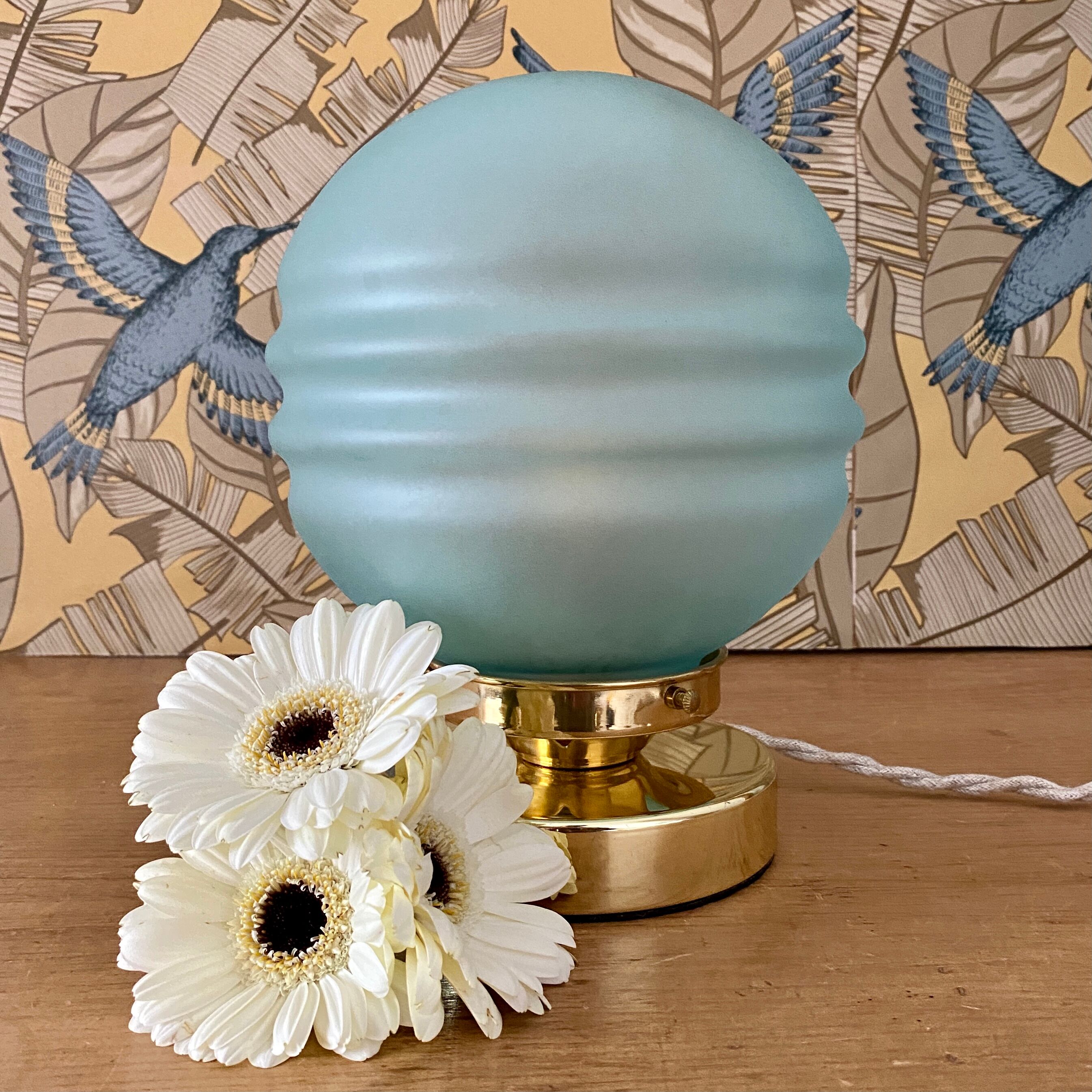 Vintage table lamp globe in blue frosted glass