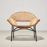 Fauteuil lounge en rotin par PJ Muntendam pour Gebr. Jonkers Pays-Bas 1954