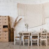 Cream wood chair, cream wicker "Delphinium"