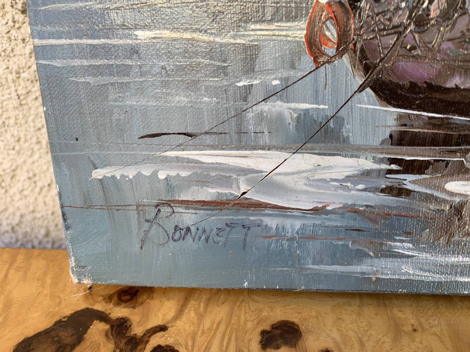 Beautiful oil painting on canvas Marine Signed Bonnett