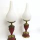 Pair of Red Varnished Metal, Brass and Glass Table Lamps, Italy