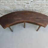 Curved solid wood bench, 70s