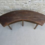 Banc courbe en bois massif, années 70