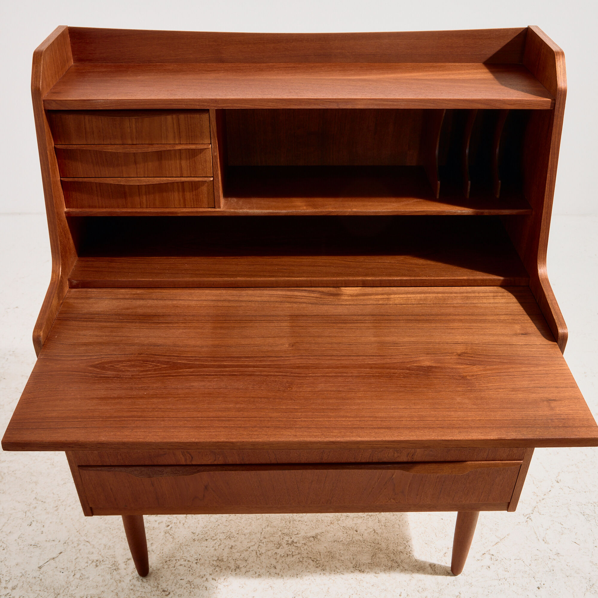 Restored teak cylinder desk