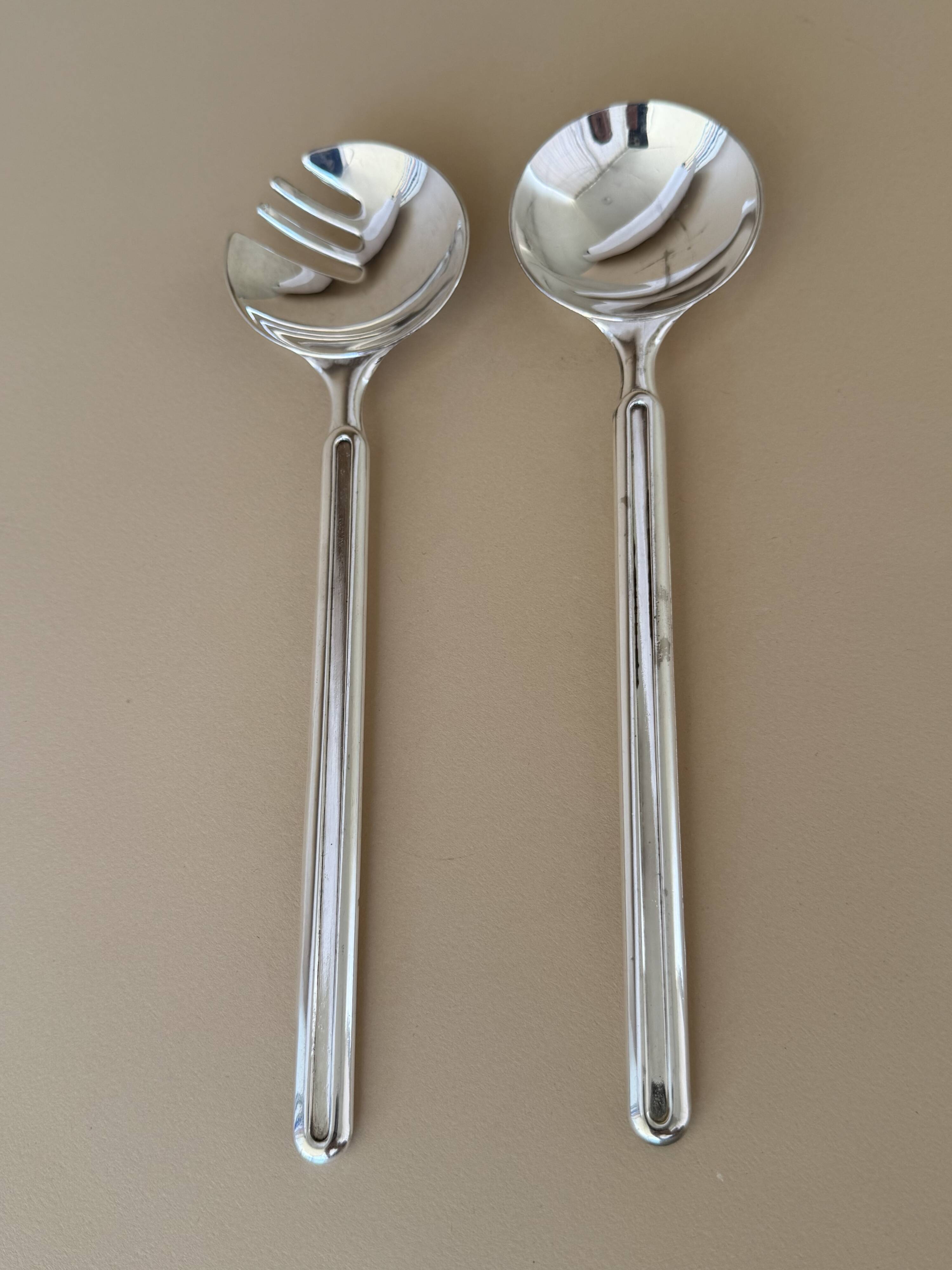 Italian 1960’s Vintage Pair Of Silver Plated Salad Utensils