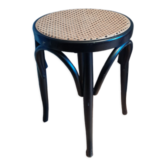 Low stool, bistro style, black wood and canning - vintage