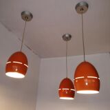 Suite of 3 vintage orange pendant lamps 70s