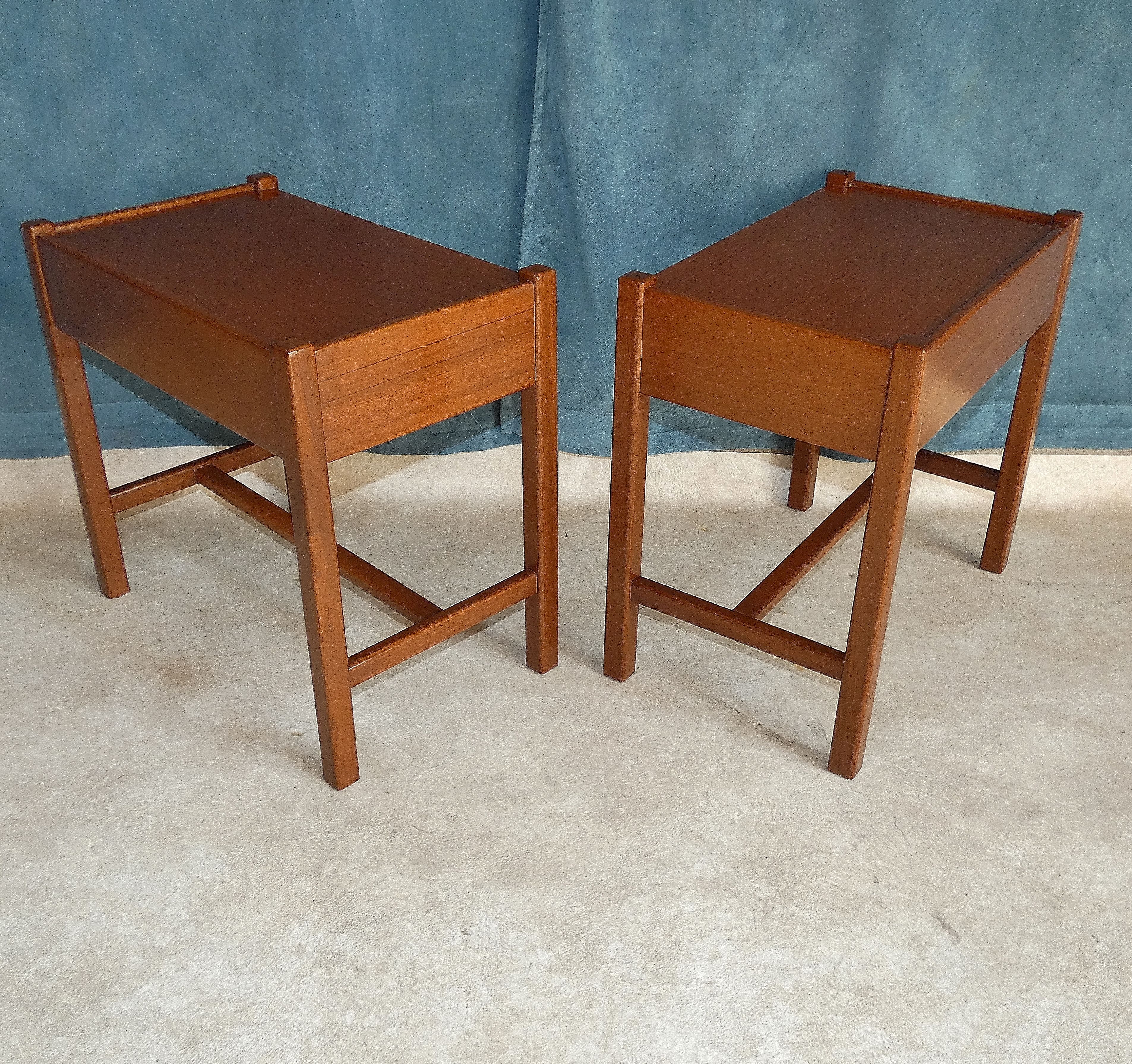 Pair of bedside tables in teak veneer circa 1970 scandinavian work