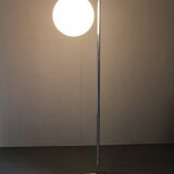 Art Deco chrome floor lamp, milk glass, walnut base, 1930s Czechoslovakia