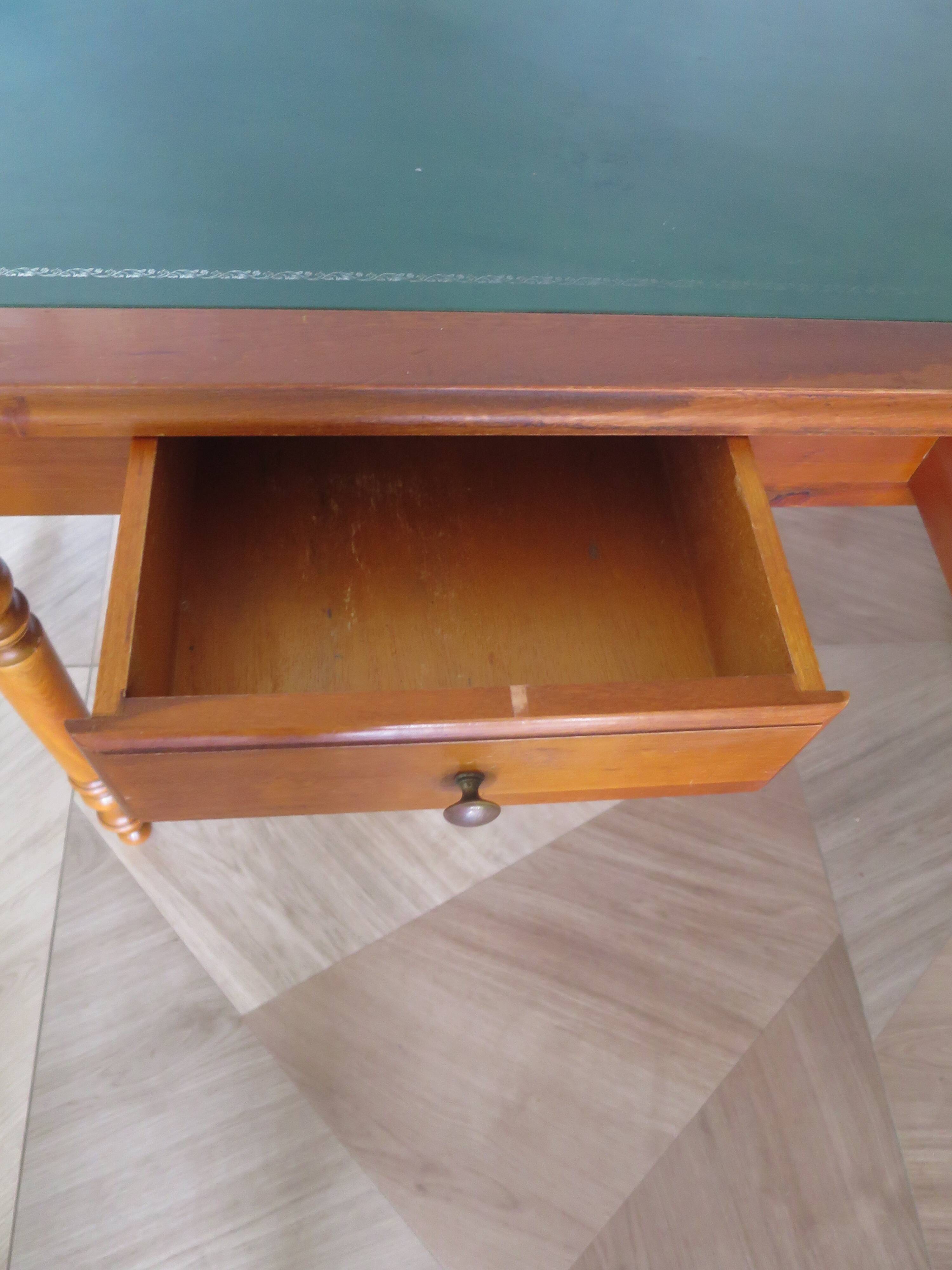 Minister's desk style L. Philippe – 2 drawers – cherry wood – faux leather desk mat