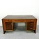 Italian Art Deco Desk In Dark Walnut And Brass.