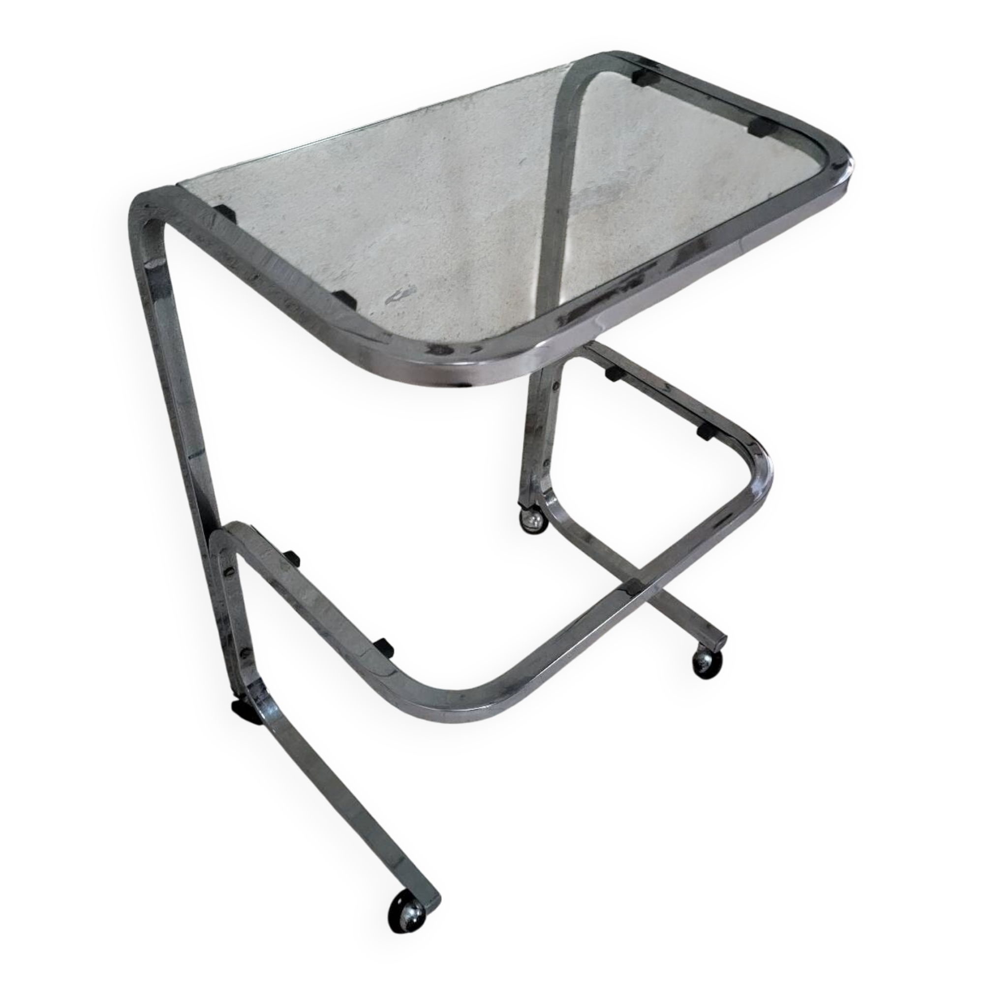 Chrome-plated metal shelf on legs, 1970s