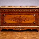 Marquetry commode Napoleon III – Marble top – Gilded bronzes
