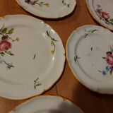 10 dessert plates painted decorated with flowers, insects (all different)