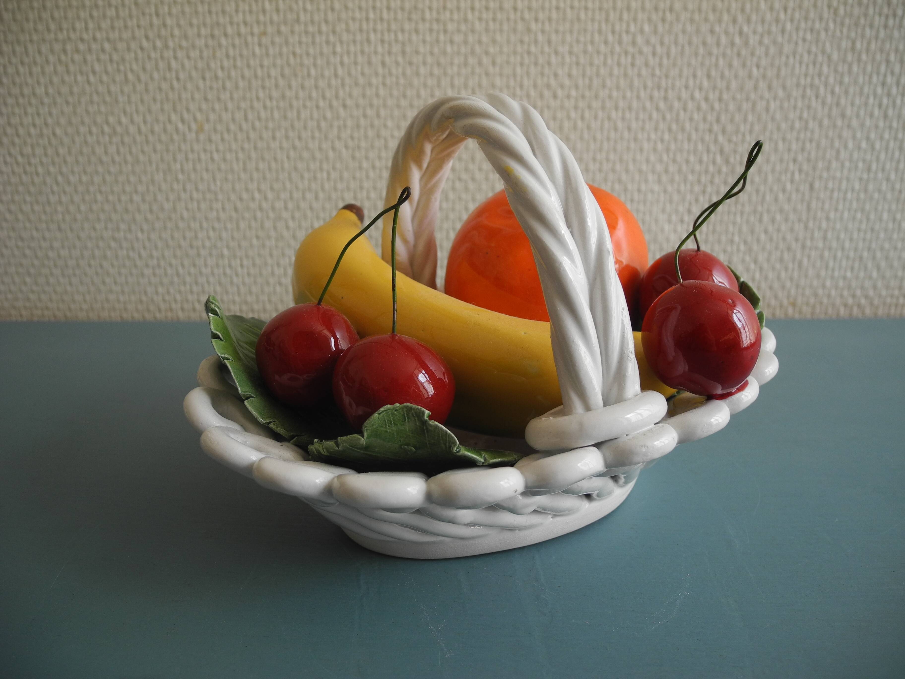 Old ceramic fruit basket vintage ceramic fruit basket barbotine