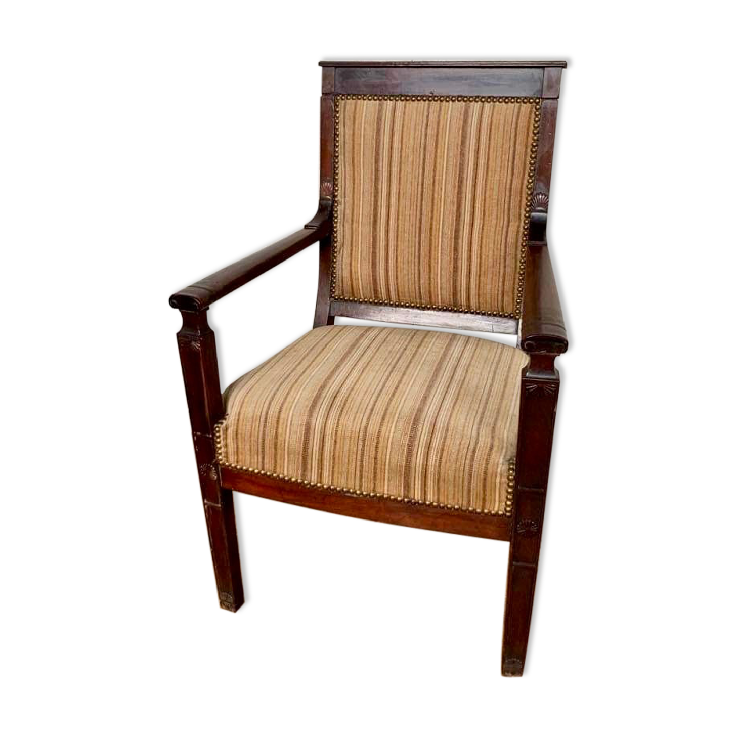 Empire office armchair in mahogany decor palmettes xviiith