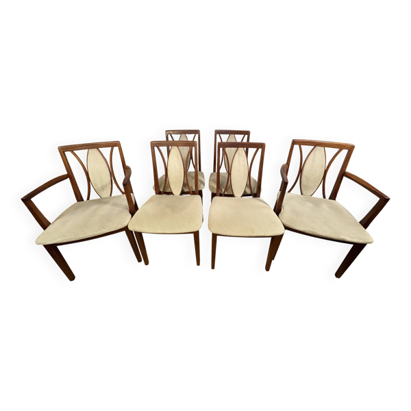 Ensemble de 6 chaises de salle à manger vintage en teck rétro des années 50 par GPlan, 1970.