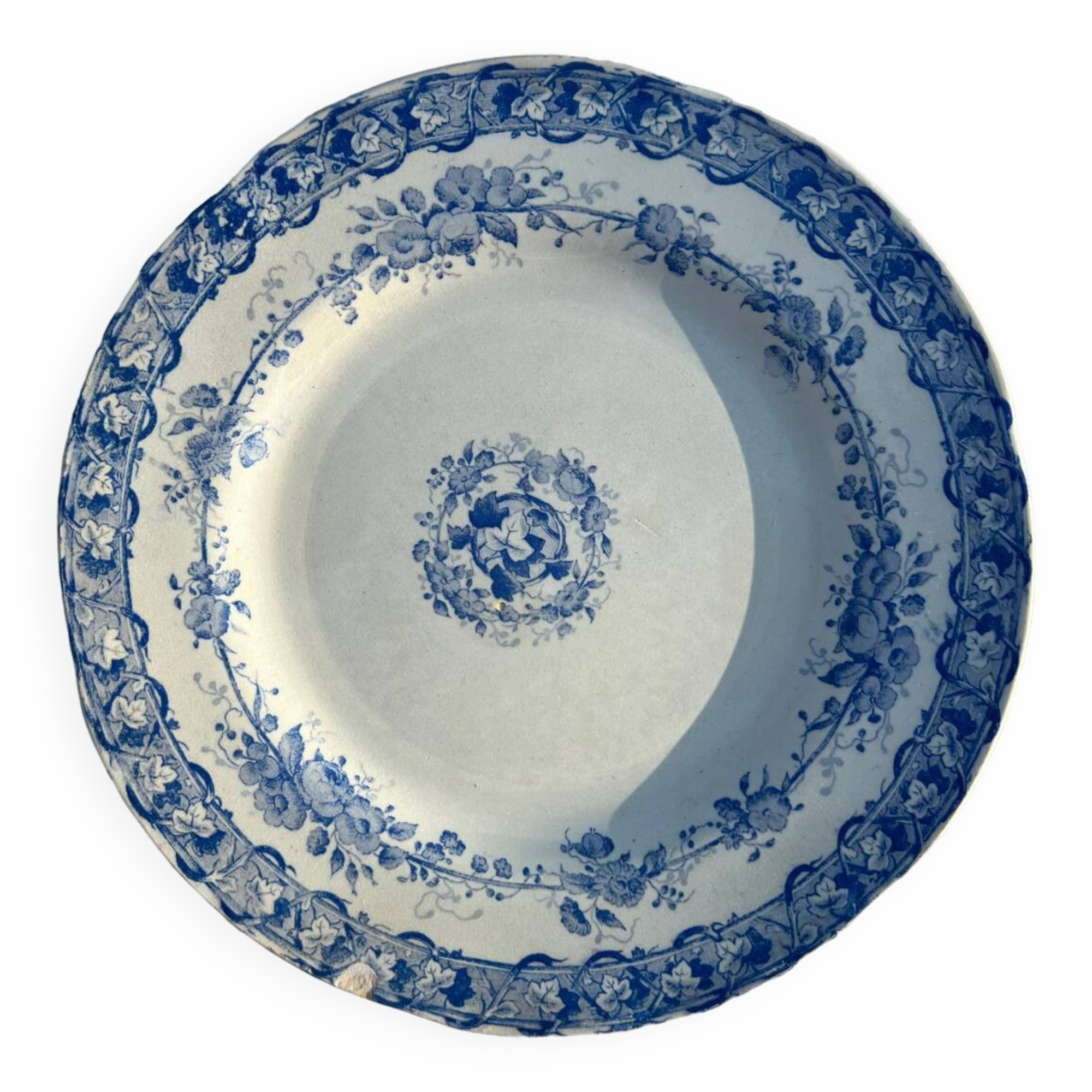 2 Antique Earthenware Plates (Blue Decor)