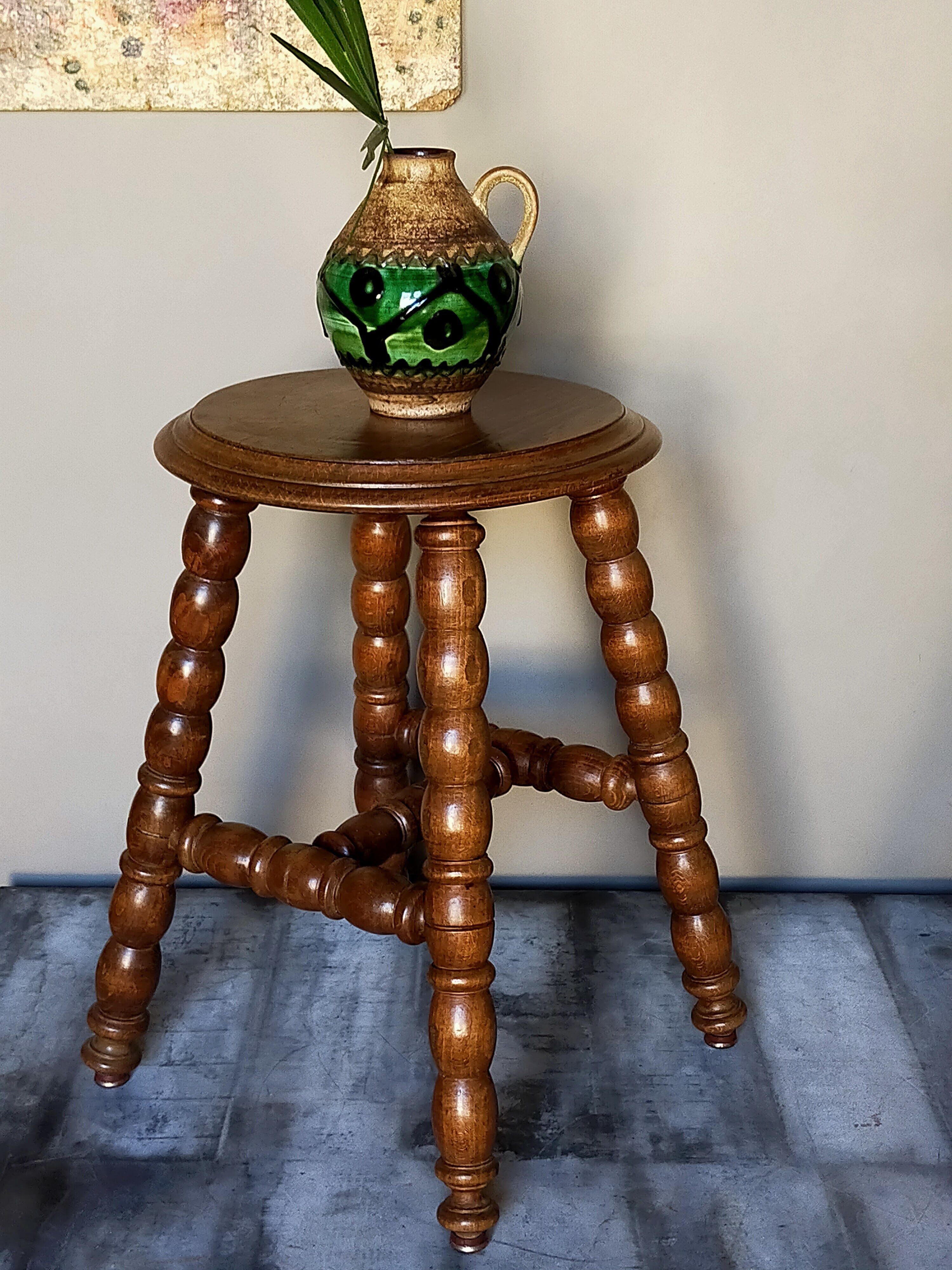 Vintage turned solid wooden stool
