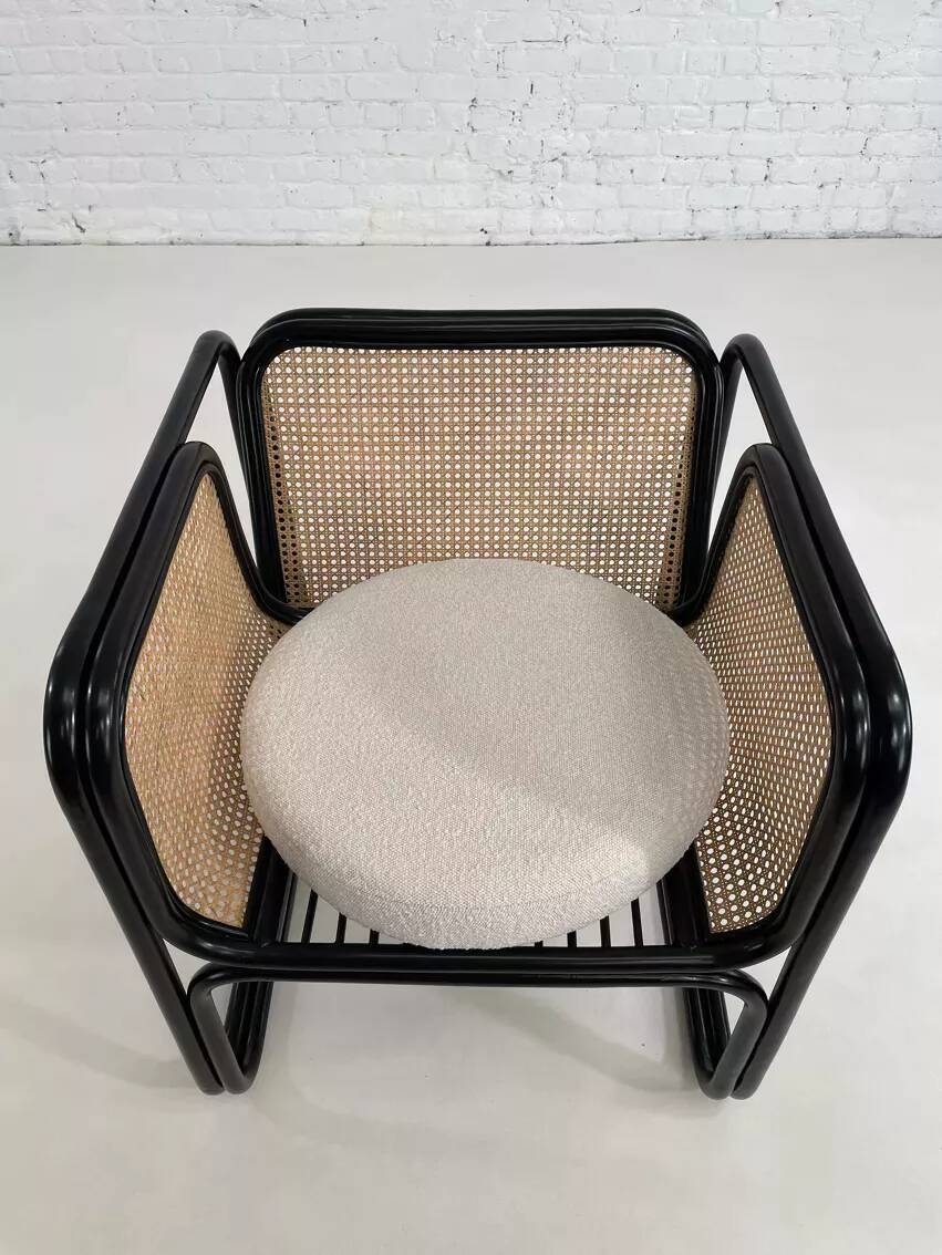 Cubic armchair in black rattan and canework