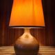 Ancienne lampe boule en grès + abat-jour blanc vintage #a549