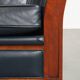 2.5-Seater Art Deco Sofa with Woodwork and Dark Blue Cowhide Leather