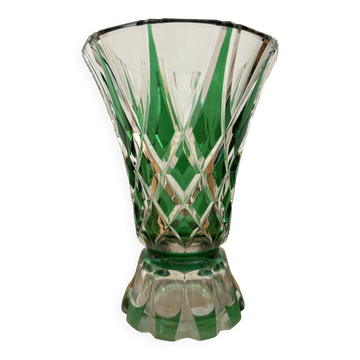 Flared crystal vase in green Saint-Louis France