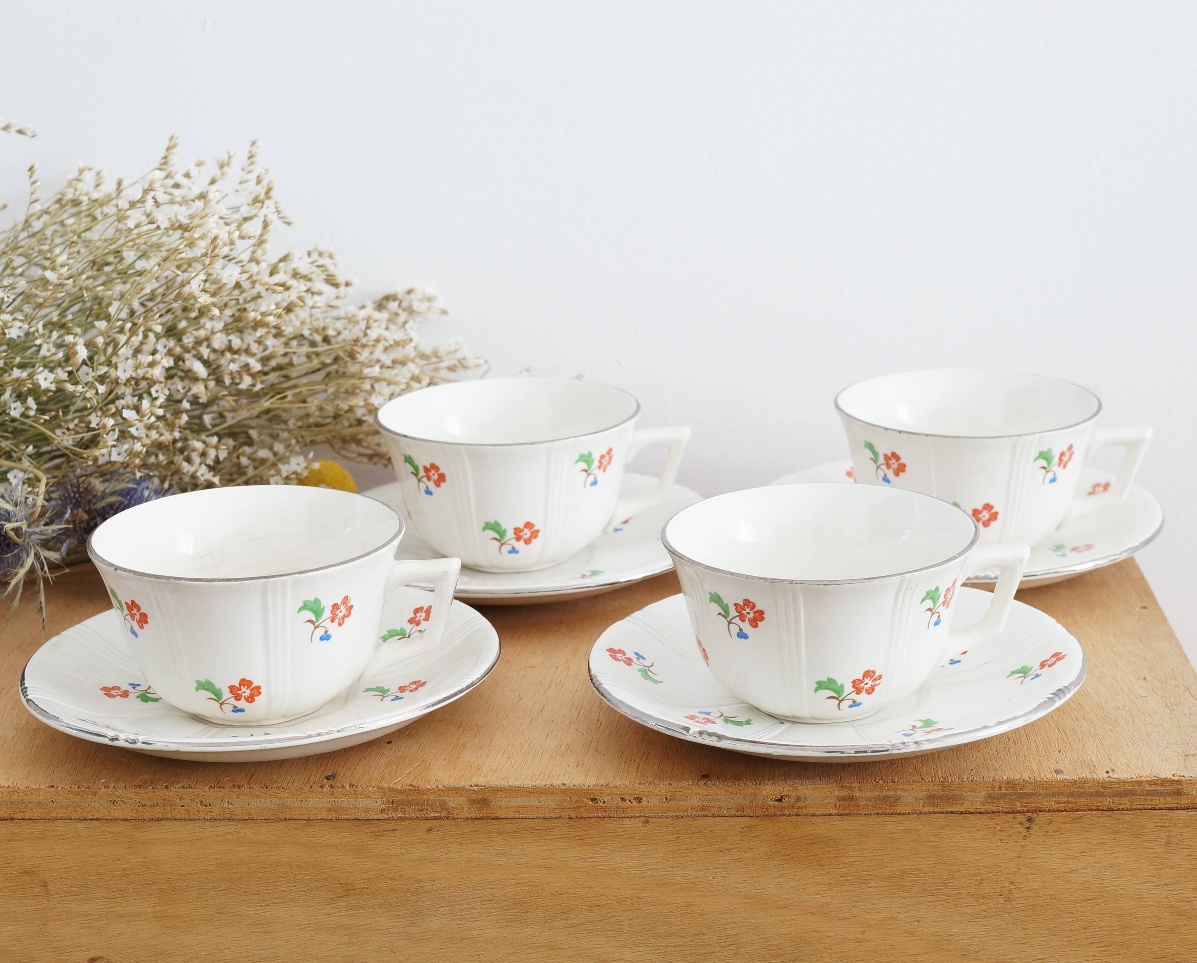 Service 4 cups and saucers Digoin Sarreguemines