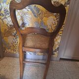 Pair of Bistrot blond wood chairs 1950 with canning seat