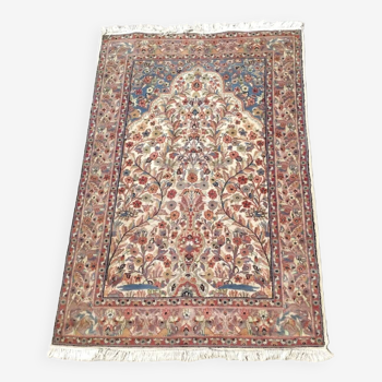 Persian Kashan carpet prayer shape beige te pink tree of life 193x122cm