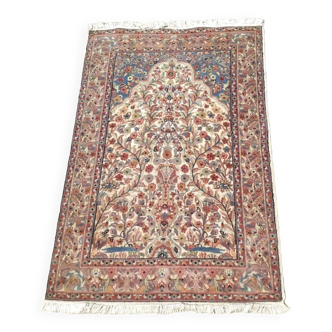 Persian Kashan carpet prayer shape beige te pink tree of life 193x122cm