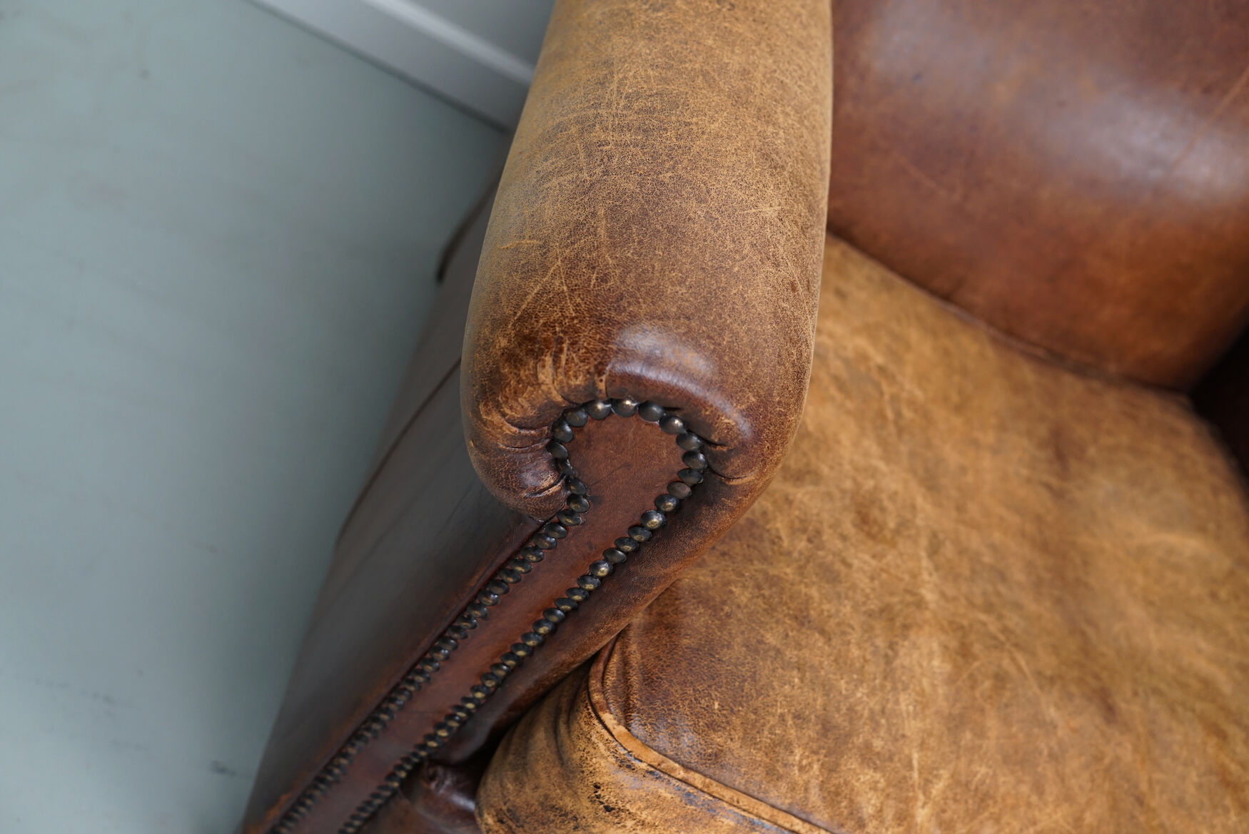 Vintage dutch cognac colored leather club chairs