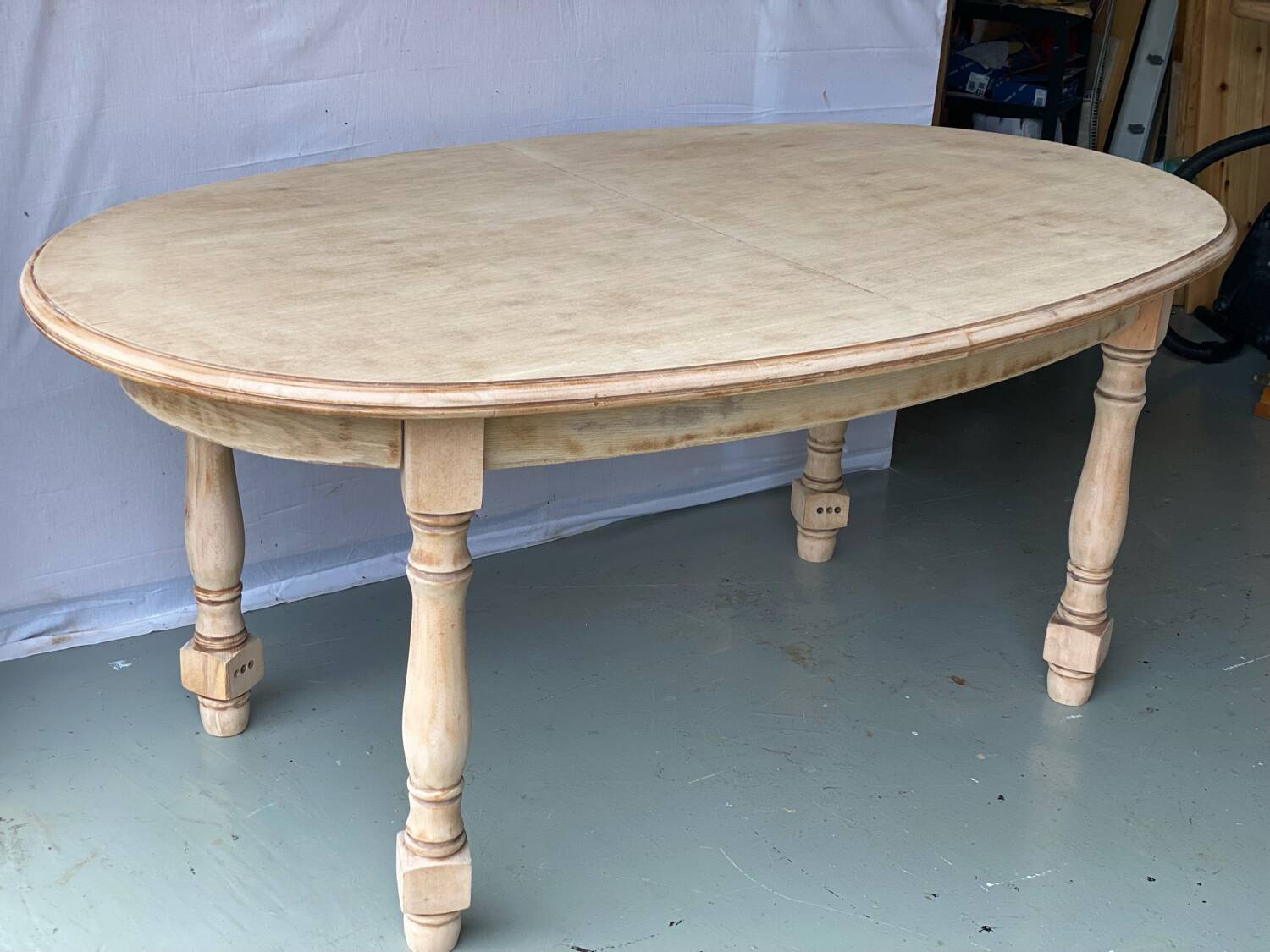 Refurbished vintage farmhouse dining table in solid raw oak wood