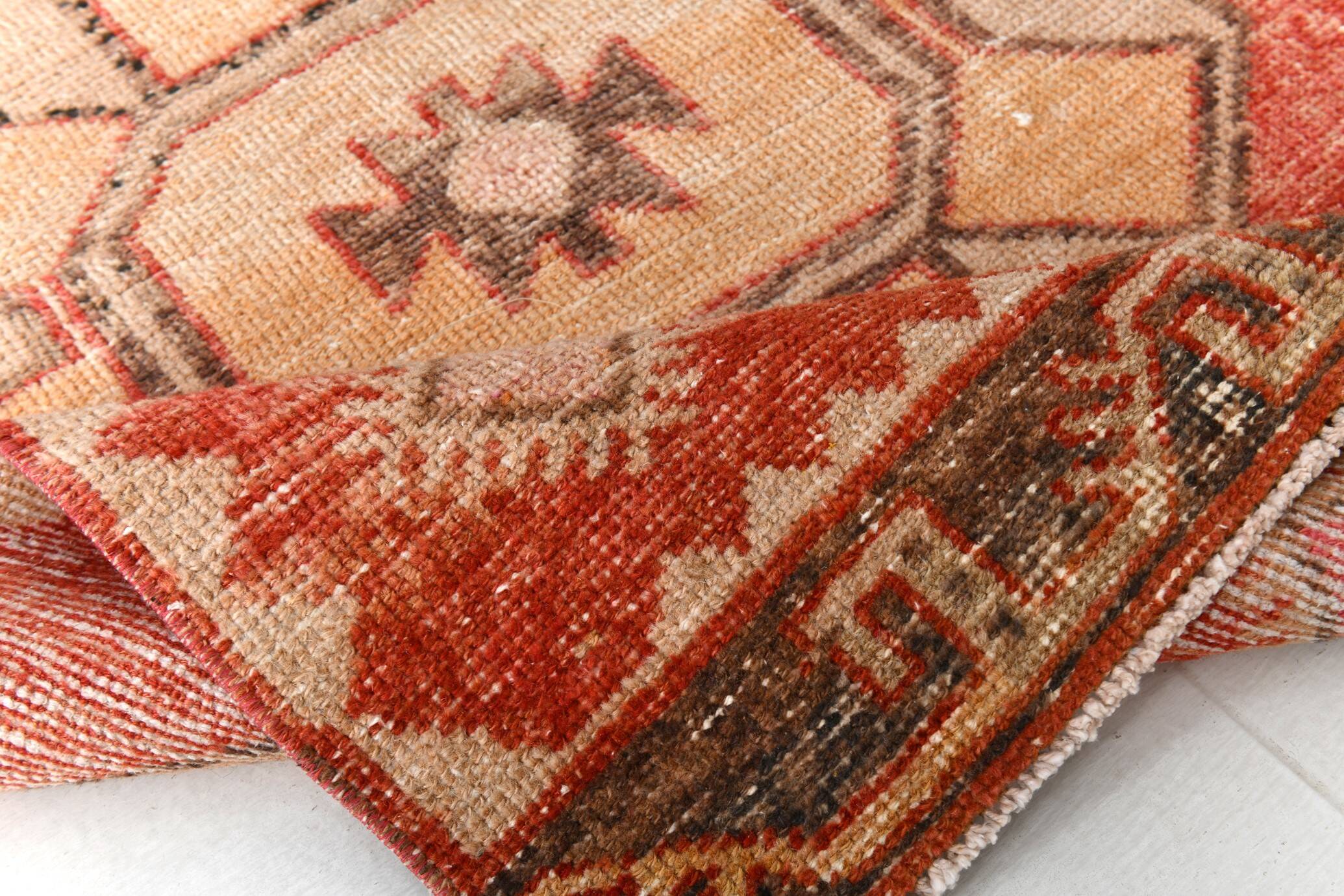 Turkish Red & Cream Oriental Vintage Runner Ruıg, 87x379Cm