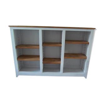Pearl gray patinated loom furniture, 6 adjustable shelves, wooden top