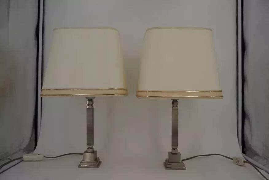 Pair of chrome and brushed metal lamps