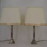 Pair of chrome and brushed metal lamps