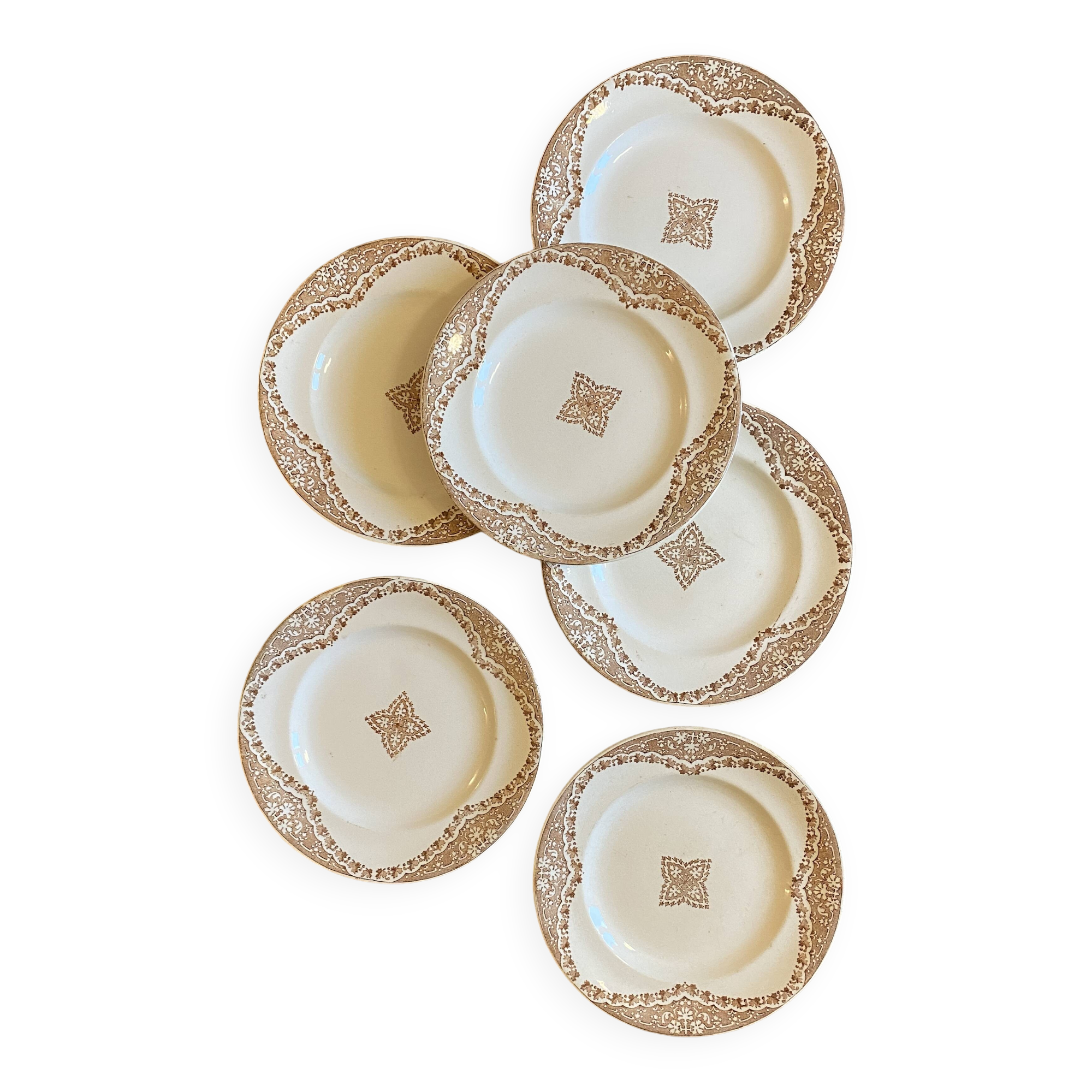 Set of 6 vintage flat ironstone plates, Andalous model from Longwy