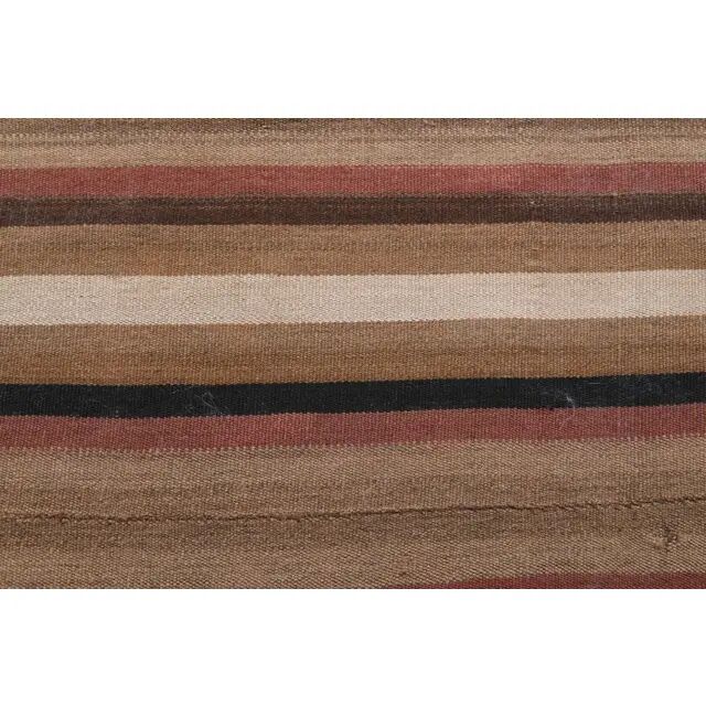 Vintage Turkish Hand-Knotted Wool Cotton Brown Kilim Runner 145x296