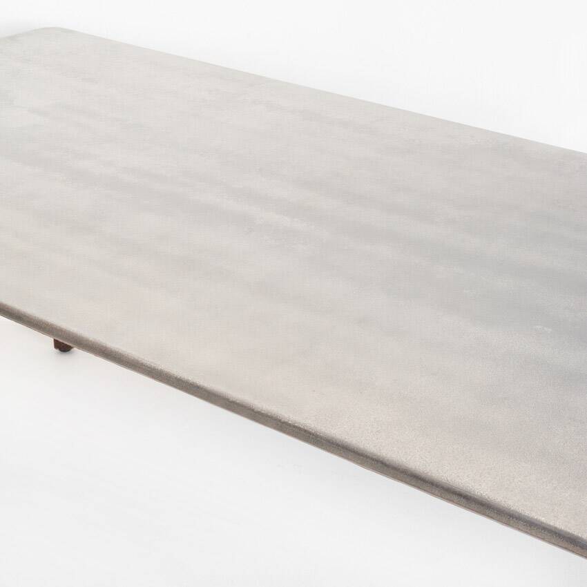 Scandinavian style dining table. Polished and varnished wood and concrete. For indoor or outdoor use.