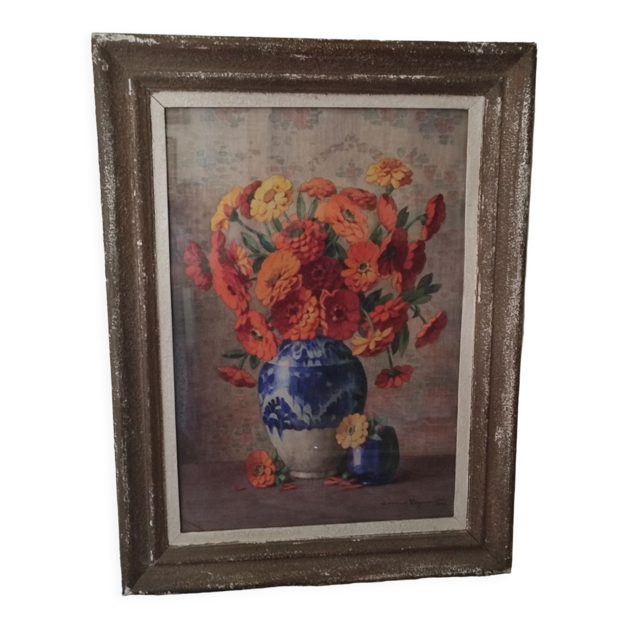 Aquarelle ancienne nature aux fleurs