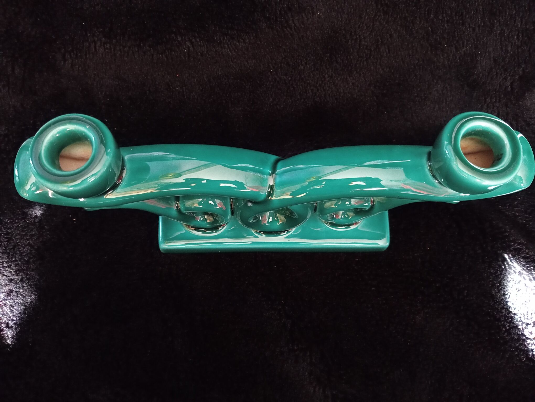 Green ceramic art deco candlestick