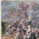 Under the cherry tree in bloom, oil on canvas signed Lacas.