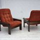 Chauffeuse danoise en velours orange-rouge et chêne, années 1970