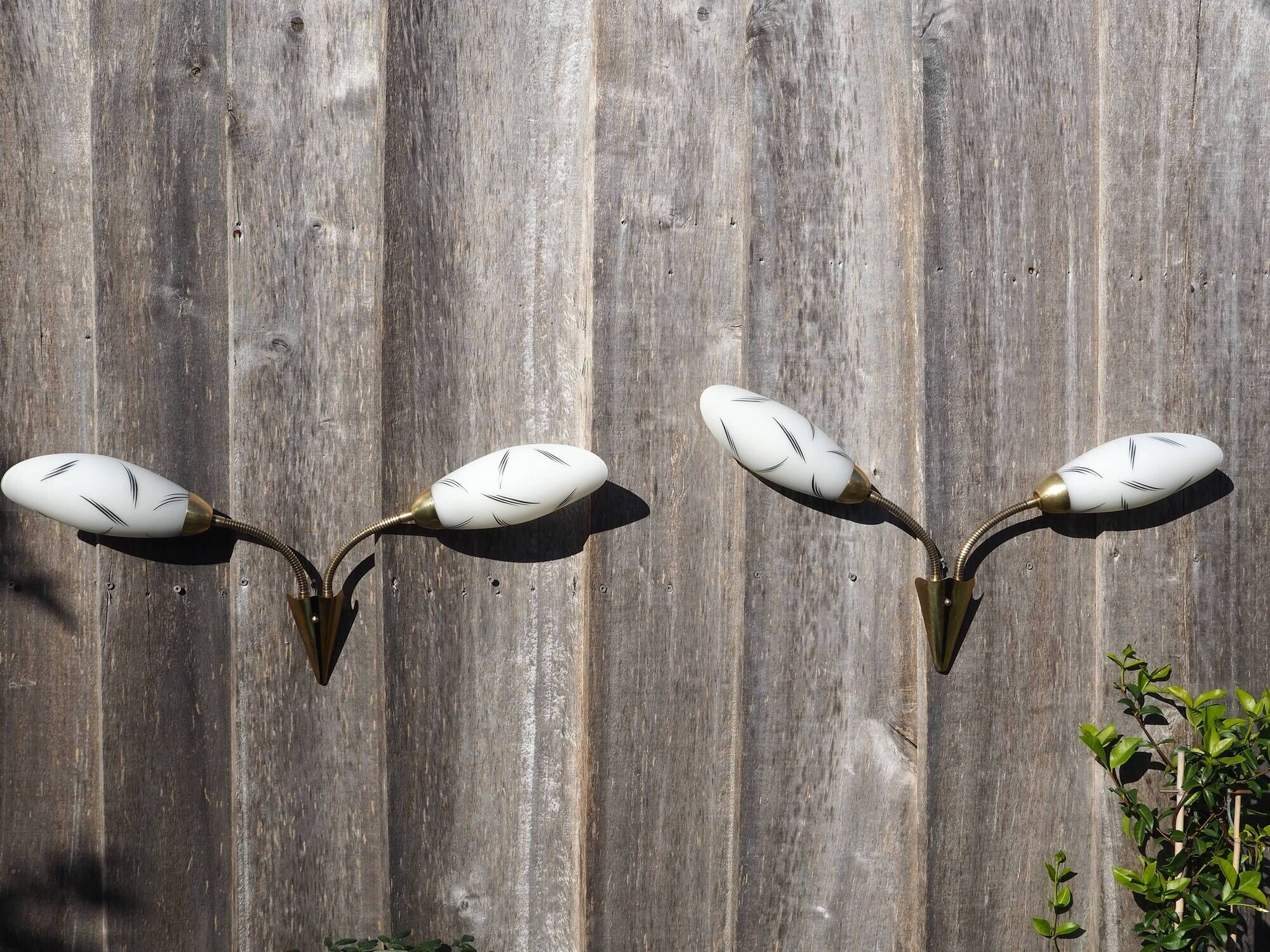 Pair of double opaline and brass wall lights from the 1960s-1970s.