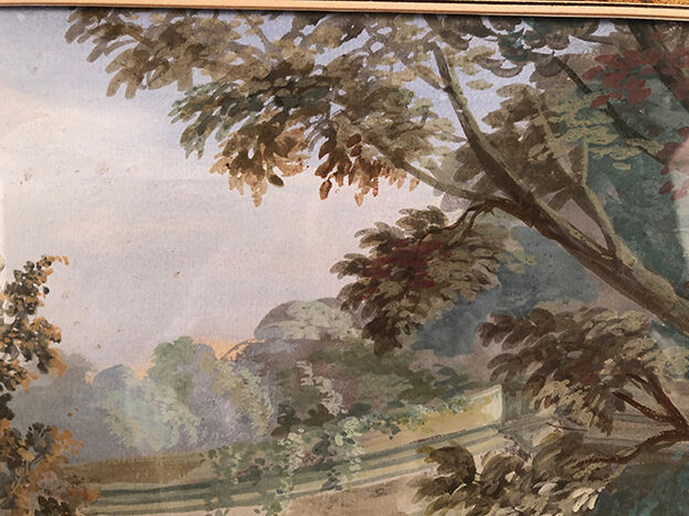 Party in the garden, framed watercolor late nineteenth