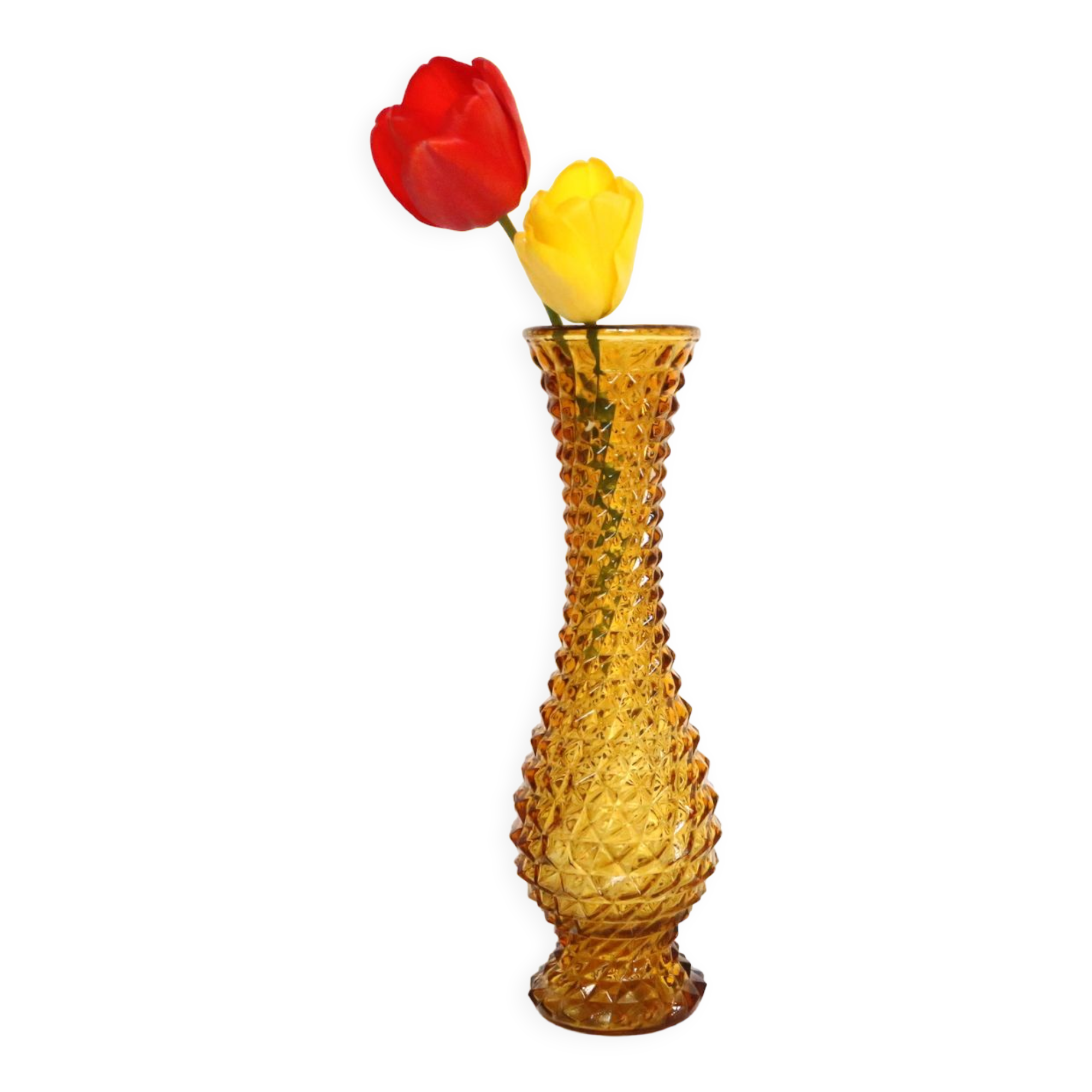 Amber glass vase, diamond tip, vintage