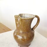 Vintage Studio Pottery Owl Pitcher: Speckled Glaze Stoneware Vase