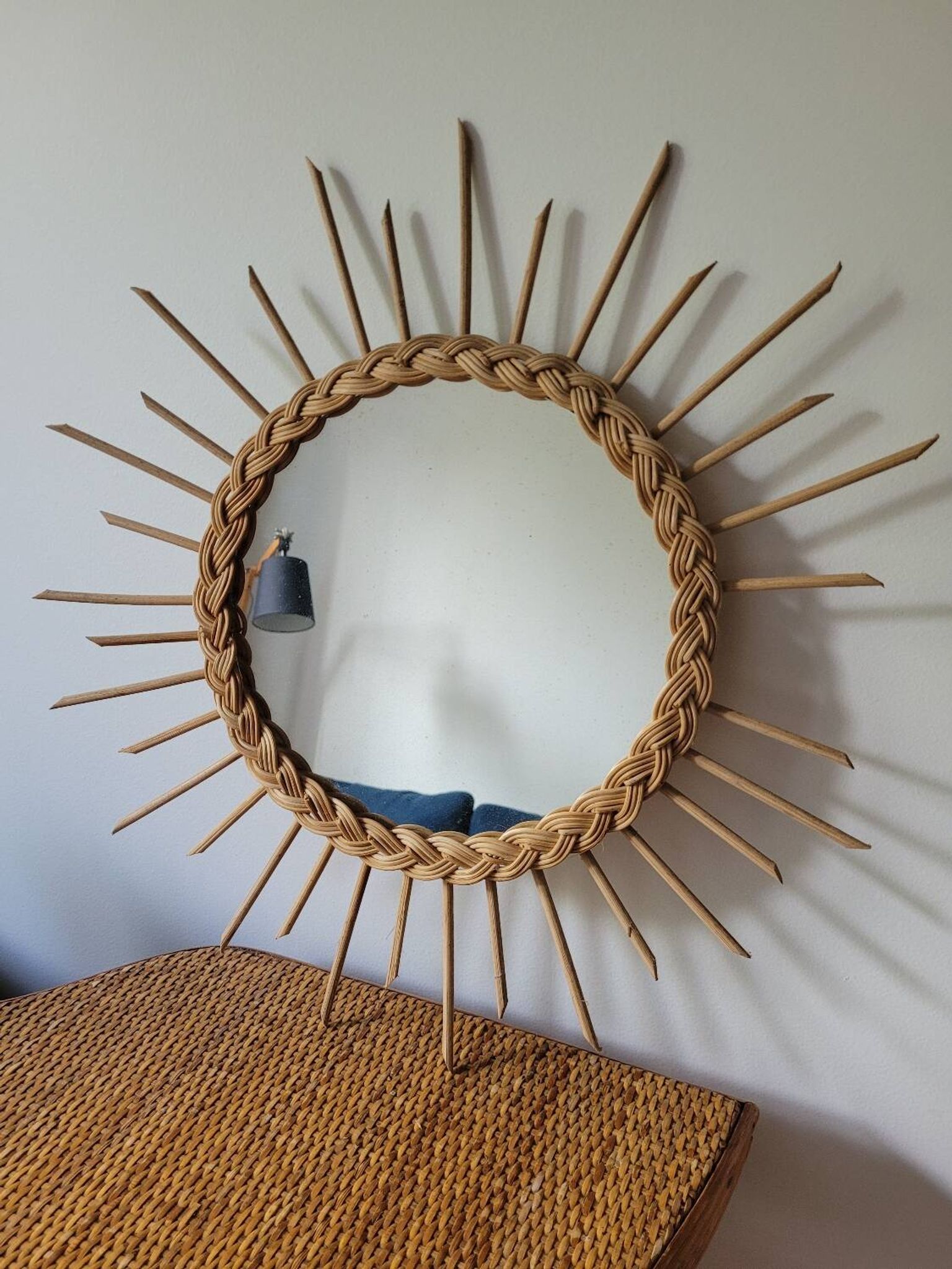 Miroir rond soleil en rotin