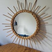 Miroir rond soleil en rotin